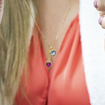 Mother And Child Birthstone Hearts Necklace, 10 of 11