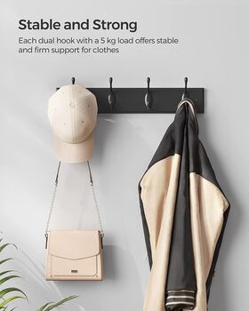 Wall Mounted Coat Rack With Four Metal Hooks, 7 of 12