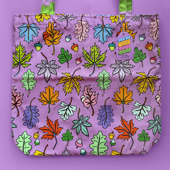Rainbow Autumn Leaves Cotton Reversible Waterproof Canvas Tote Bag, 3 of 4