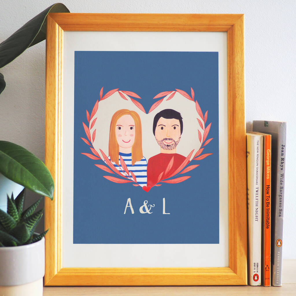Personalised Hand Painted Couple Portrait Print, 1 of 4