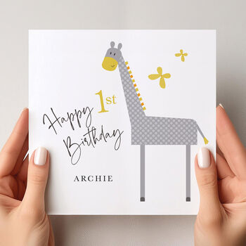 Personalised 1st / 2nd Birthday Card: Grey And Yellow Giraffe Design, 6 of 10