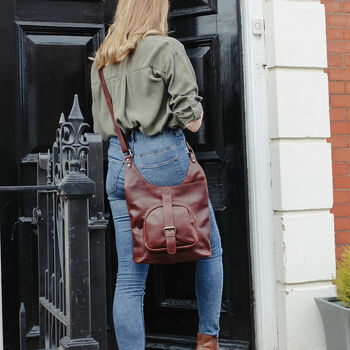 Leather Shoulder Bag With Pockets, Dark Brown, 2 of 6