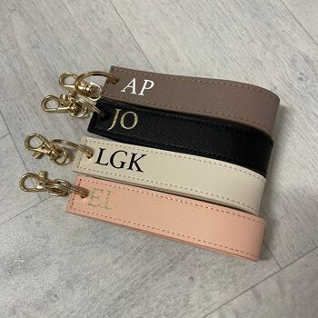 Personalised Saffiano Leather Wristlet Strap Handle Key Ring Chains, 6 of 6