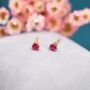 Tiny Ruby Pink Cz Stud Earrings In Sterling Silver, thumbnail 5 of 10