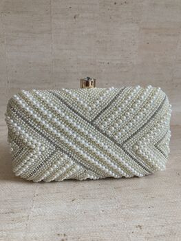 Pearl Cream Rectangular Handcrafted Clutch Bag, 4 of 10