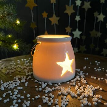 White Porcelain Cut Out Star Tealight Holder, 2 of 2