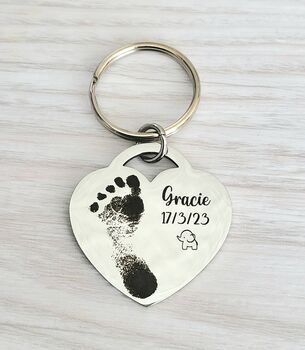 Heart Lock Photo Keyring, Actual Photo, Hand Print, Foot Print, 3 of 5
