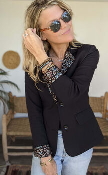 Black Tailored Stretch Contrast Trim Blazer Medina, 7 of 12