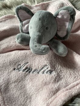 Embroidered Pink And Grey Baby Elephant Comforter, 4 of 8