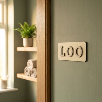 Loo Sign Pastel Yellow, Bathroom Toilet Sign Birch Wood, 11 of 12