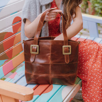 Large Leather Tote Bag With Zip Closure And Crossbody Strap, 2 of 7