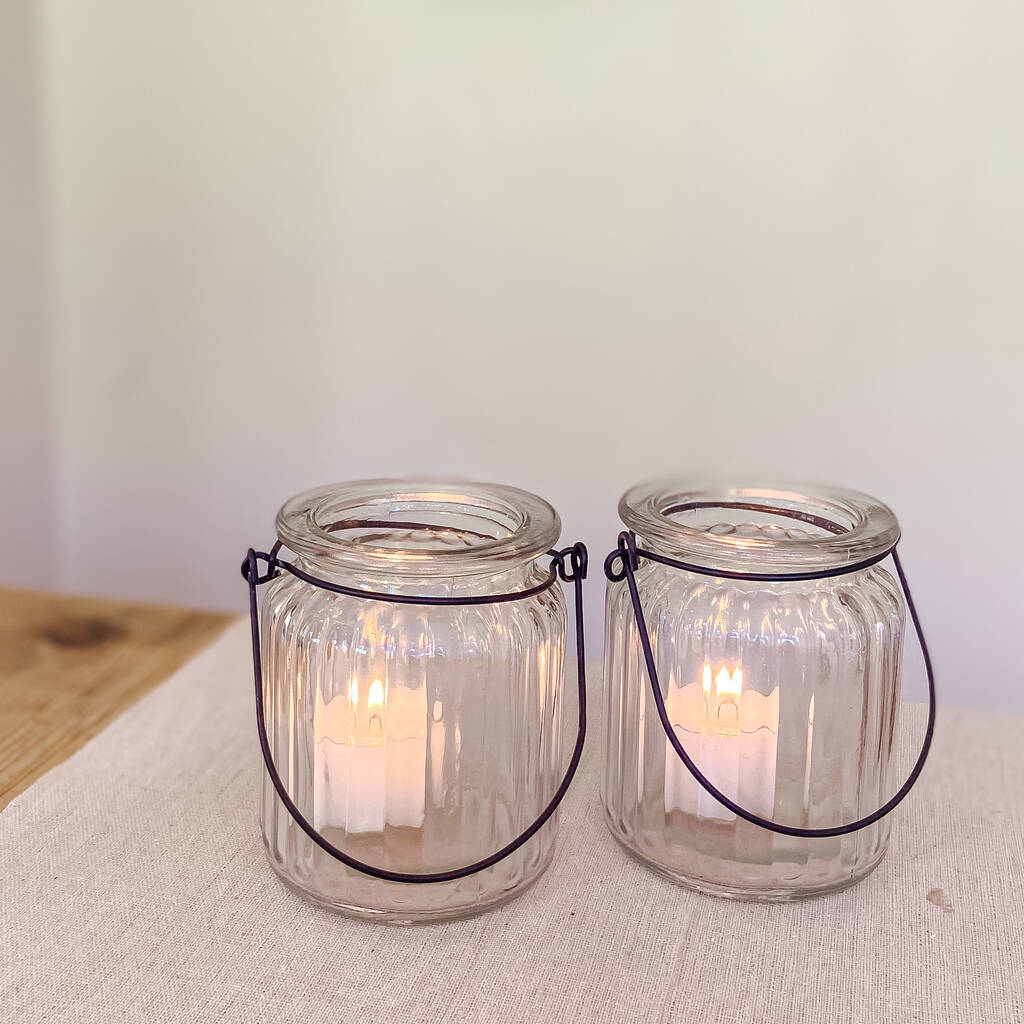 Chunky Ribbed Glass Tea Light Holder With Handle 9cm By The Wedding of