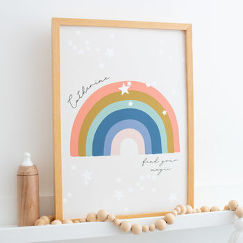 Personalised Rainbow And Stars Nursery Art Print, 3 of 6