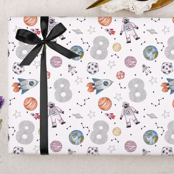 Three Sheets Of Children's 8th Birthday Space Wrapping Paper, 2 of 2