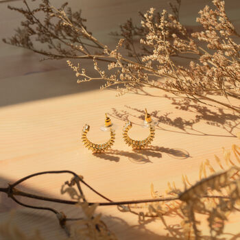 18k Gold Zircon C Hoop Earrings, 4 of 7