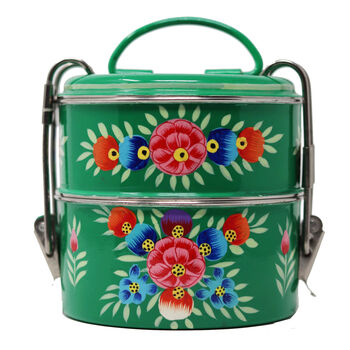 Indian Tiffin Two Compartments Hand Painted, 8 of 12