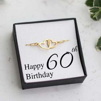 60th Birthday Bracelet For Her, Two Hearts Bracelet, Sterling Silver Personalised Gift, 5 of 8