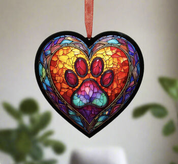 A Paw Print Stained Glass Effect Heart Suncatcher, 2 of 5