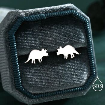 Tricerotops Dinosaur Stud Earrings In Sterling Silver, 8 of 11