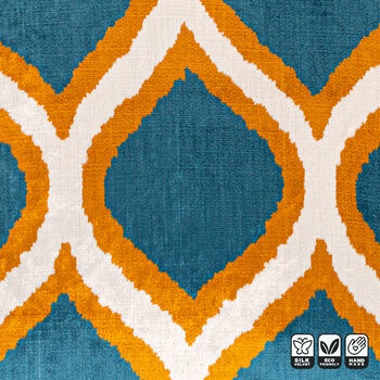 Ikat Velvet Cushion Cover With Blue And Yellow 50x50cm, 4 of 5