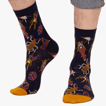 Men's Bamboo Socks Navy Blue Insects Bugs, 2 of 6