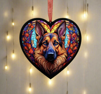 German Shepherd Stained Glass Effect Heart Suncatcher, 4 of 7