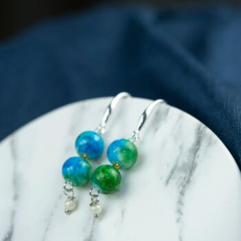 Two Pearl Colourful Marble Pearl Dangle Drop Earrings, 8 of 10