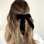 Personalised Velvet Hair Bow With Gold Monogram, thumbnail 6 of 8
