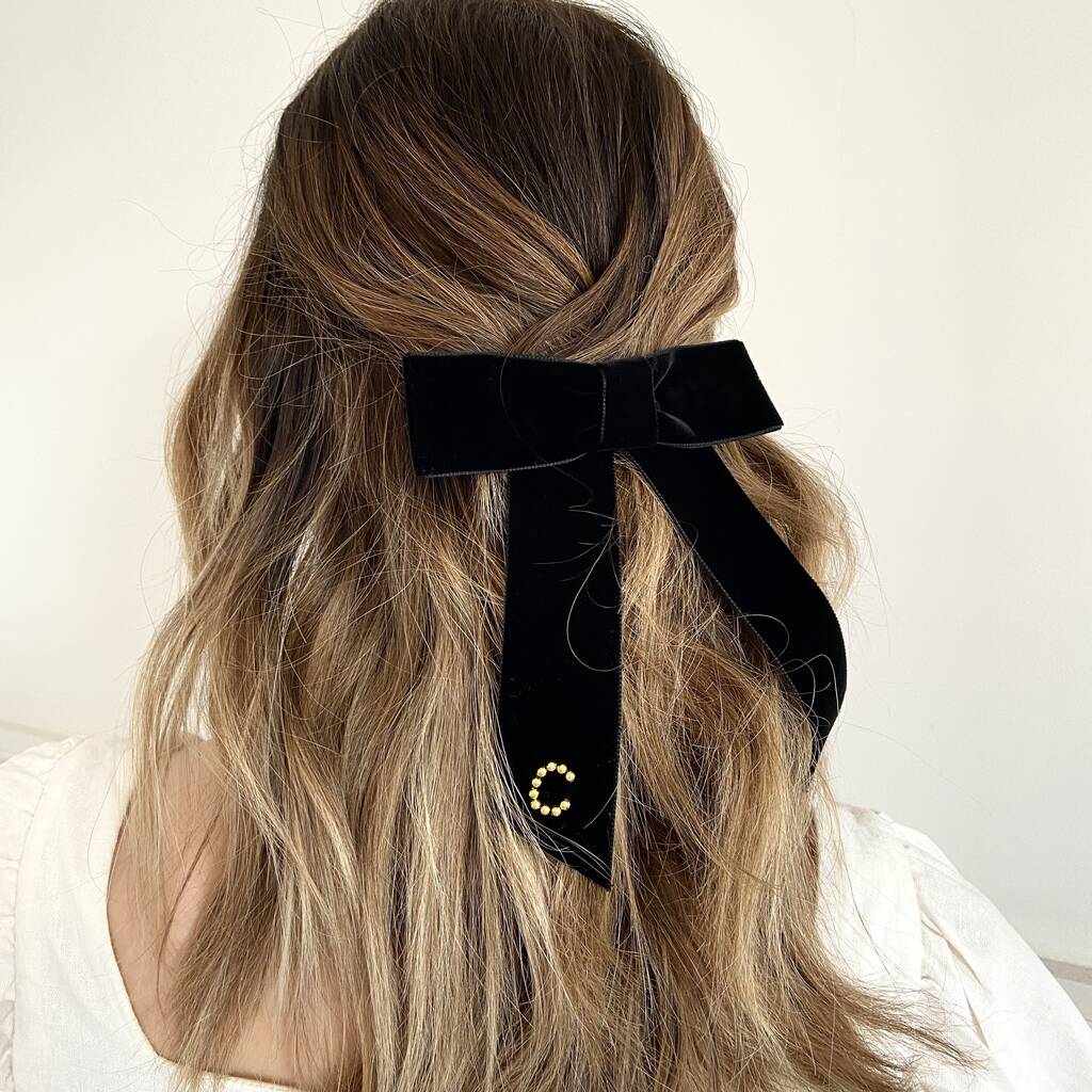 Personalised Velvet Hair Bow With Gold Monogram By Tayla Tayla