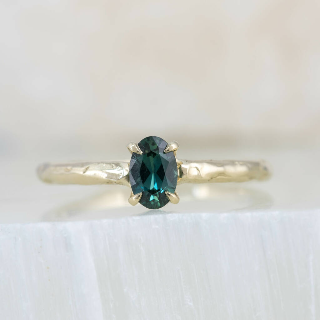 'Mae' Oval Teal Sapphire Solitaire Engagement Ring, 1 of 12