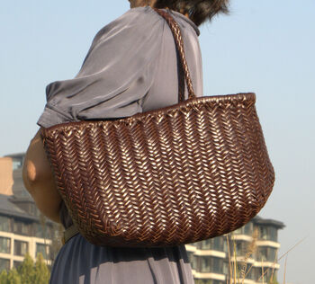 Handmade Woven Leather Tote Shopping Bag, 2 of 12