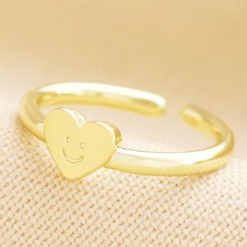 Smiling Heart Face Adjustable Ring In Gold Plating, 2 of 5