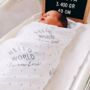 Muslin Swaddle Baby Blanket Hello World Newborn Gift, thumbnail 1 of 12
