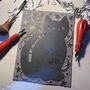 Felicette The Space Cat Linocut Print, thumbnail 4 of 4