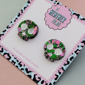 Skeleton Skull Glitter Halloween Resin Studs, 4 of 4