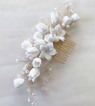 Gold Floral Bridal Hair Comb, 5 of 8