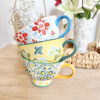 Set Of Three Hand Painted Mediterranean Mugs, 2 of 4