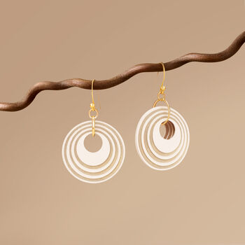 Cream And Pearlescent Taupe Geometric Circular Earrings • Gold Plated Sterling Silver Hooks, 3 of 8