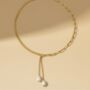 Link And Pearl Lariat 18k Gold Plated Necklace, thumbnail 2 of 3