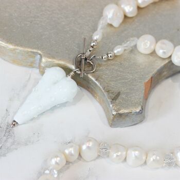 White Pearl Necklace With Heart, 5 of 6