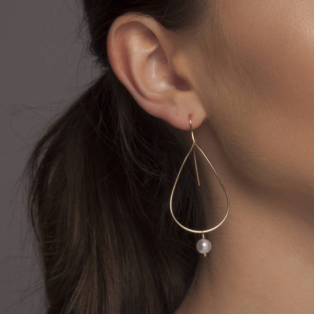 Gold Or Silver Pearl Teardrop Hoop Earrings, 1 of 5