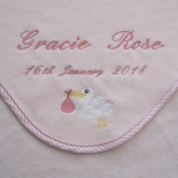 Personalised Embroidered Baby Blanket With Stork Motif, 3 of 4
