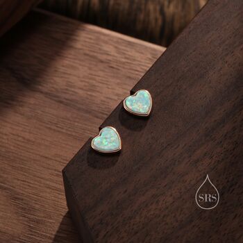 Sterling Silver Green Opal Heart Stud Earrings, 5 of 11