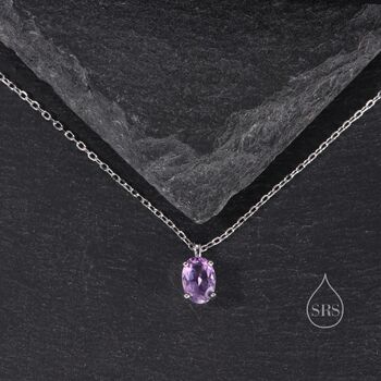 Tiny Genuine Amethyst Crystal Oval Pendant Necklace, 2 of 11