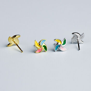 Sterling Silver Colourful Pinwheel Stud Earrings, 3 of 6