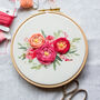 Raspberry And Peach Bouquet Embroidery Hoop Kit, thumbnail 5 of 9