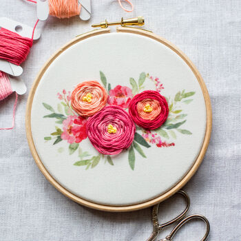 Raspberry And Peach Bouquet Embroidery Hoop Kit, 5 of 9