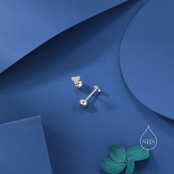 Extra Tiny Three Cz Screw Back Earrings In Sterling Silver, 5 of 11