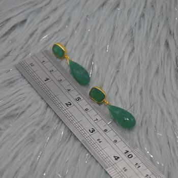 Green Onyx Gold Plated Sterling Silver Drop Earrings, 8 of 9