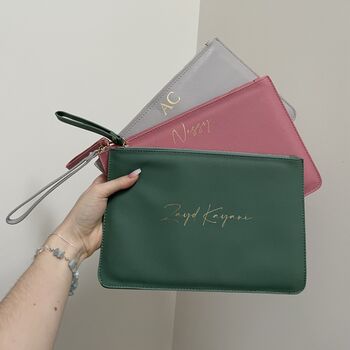 Personalised Saffiano Leather Clutch Bag Zip Pouch, 9 of 11